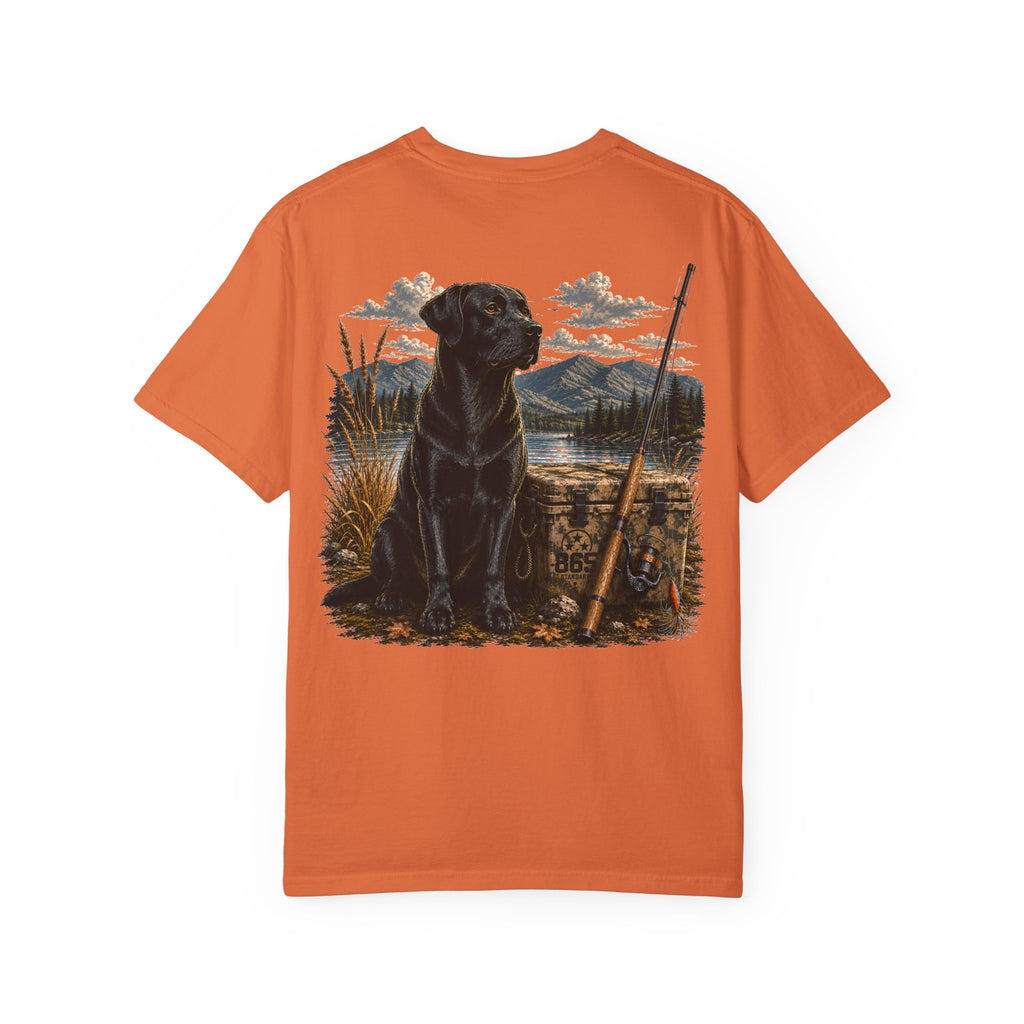 Black Lab Hunting T-Shirt — Retriever Dog & Rifle Outdoors Graphic