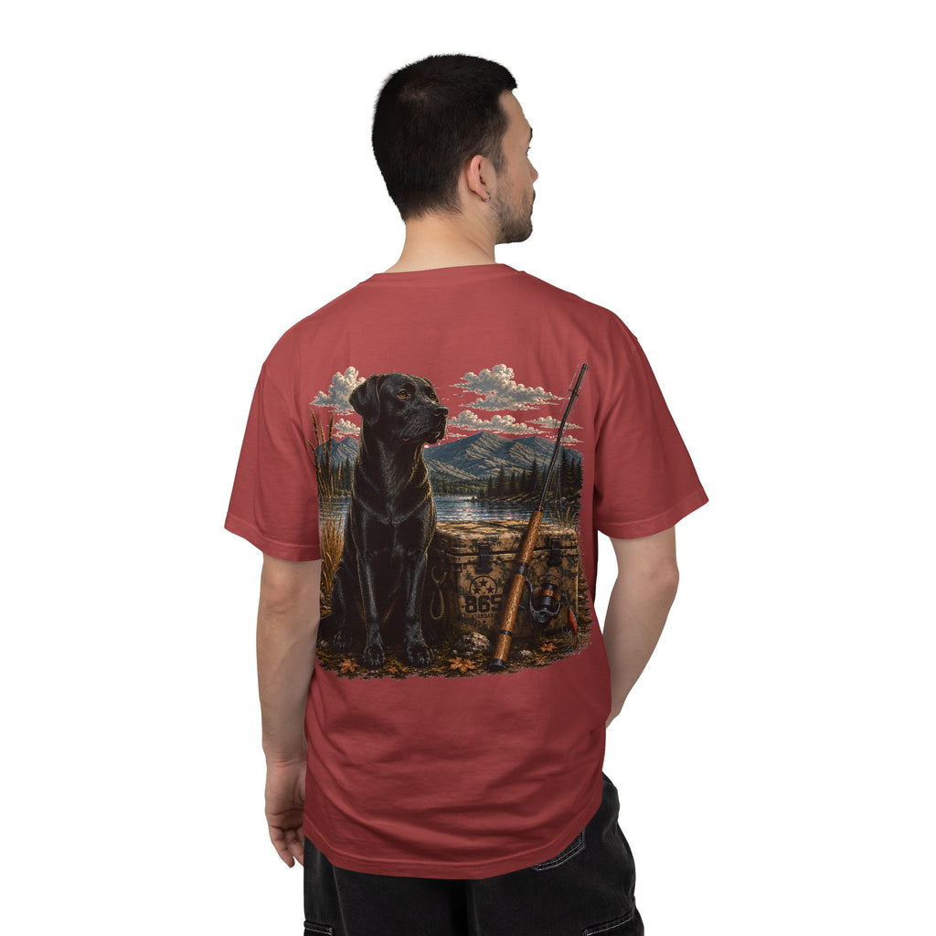Black Lab Hunting T-Shirt — Retriever Dog & Rifle Outdoors Graphic