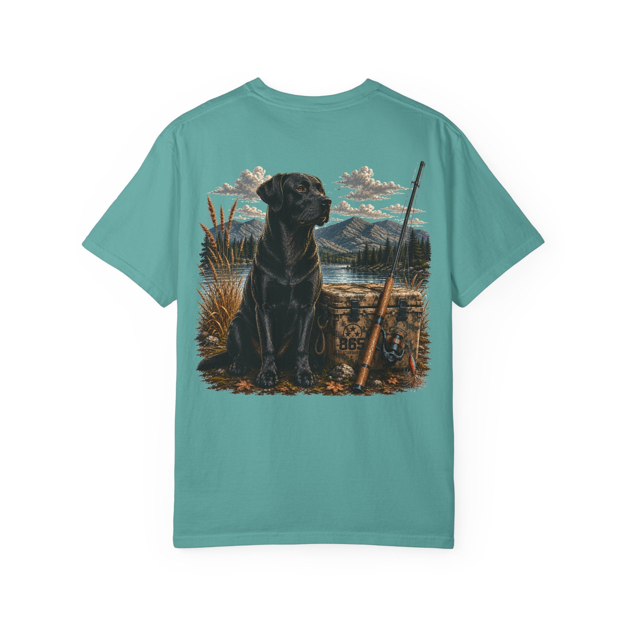 Black Lab Hunting T-Shirt — Retriever Dog & Rifle Outdoors Graphic