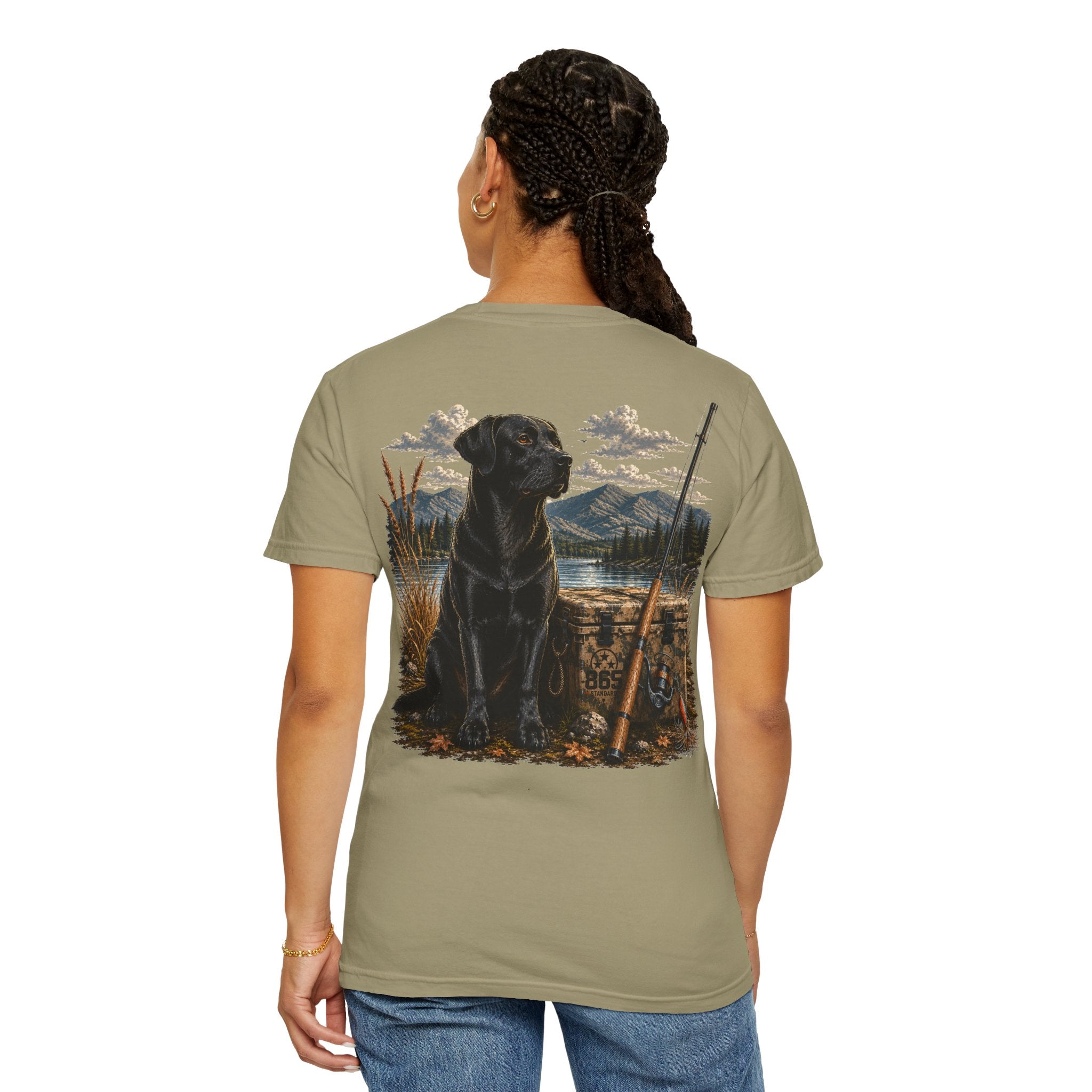 Black Lab Hunting T-Shirt — Retriever Dog & Rifle Outdoors Graphic