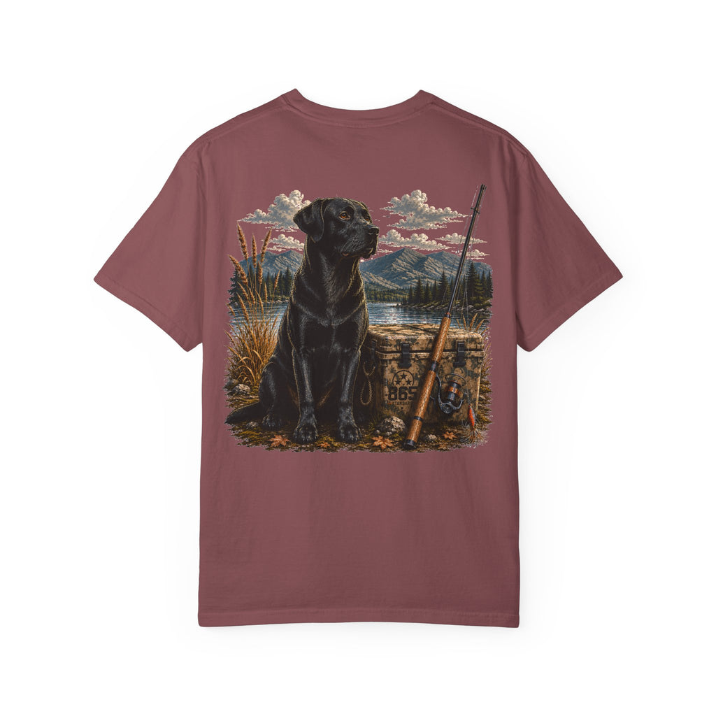 Black Lab Hunting T-Shirt — Retriever Dog & Rifle Outdoors Graphic