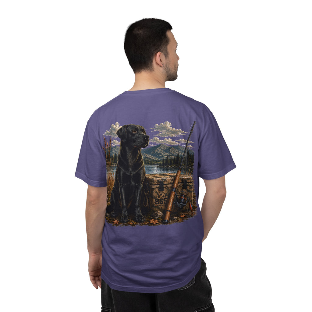 Black Lab Hunting T-Shirt — Retriever Dog & Rifle Outdoors Graphic