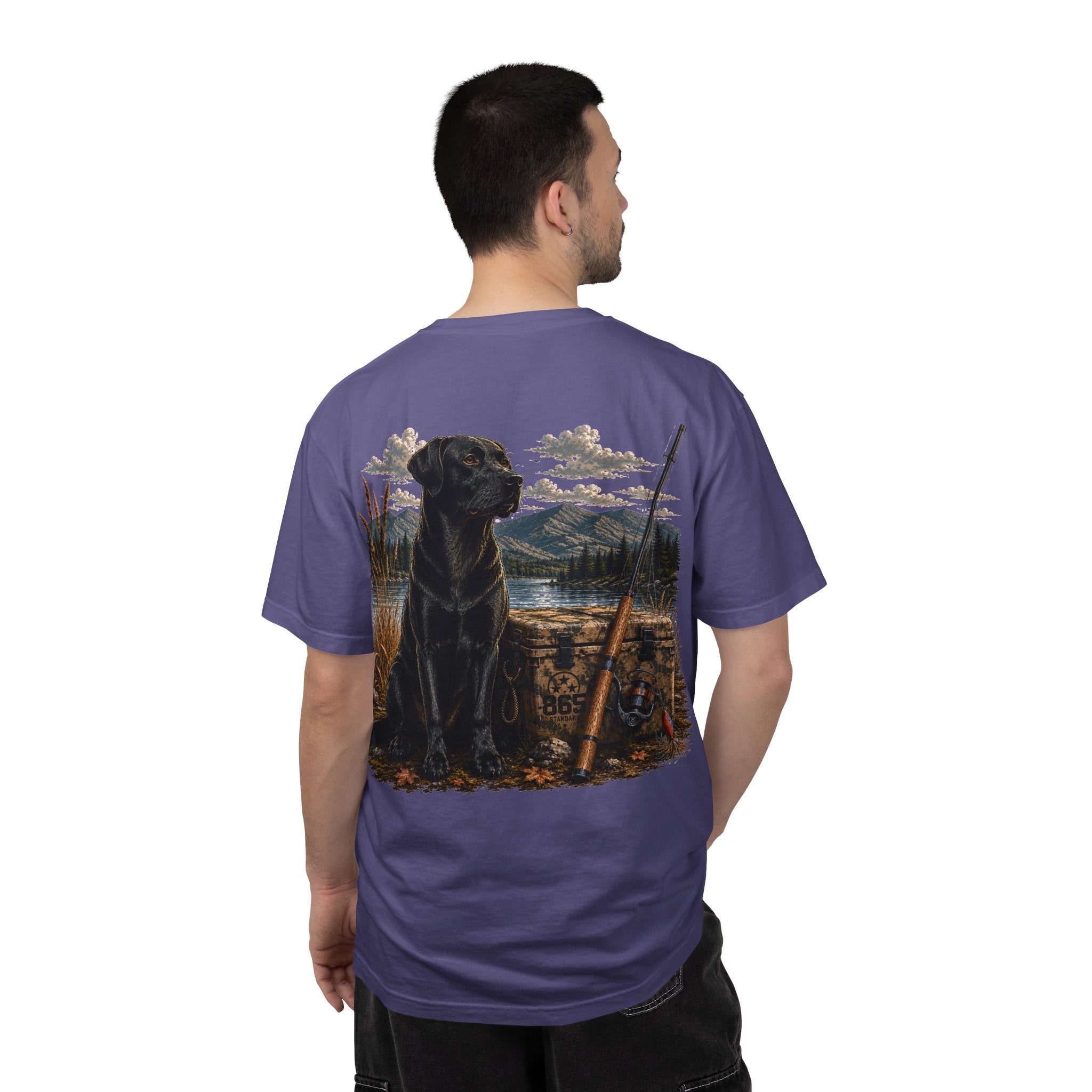 Black Lab Hunting T-Shirt — Retriever Dog & Rifle Outdoors Graphic