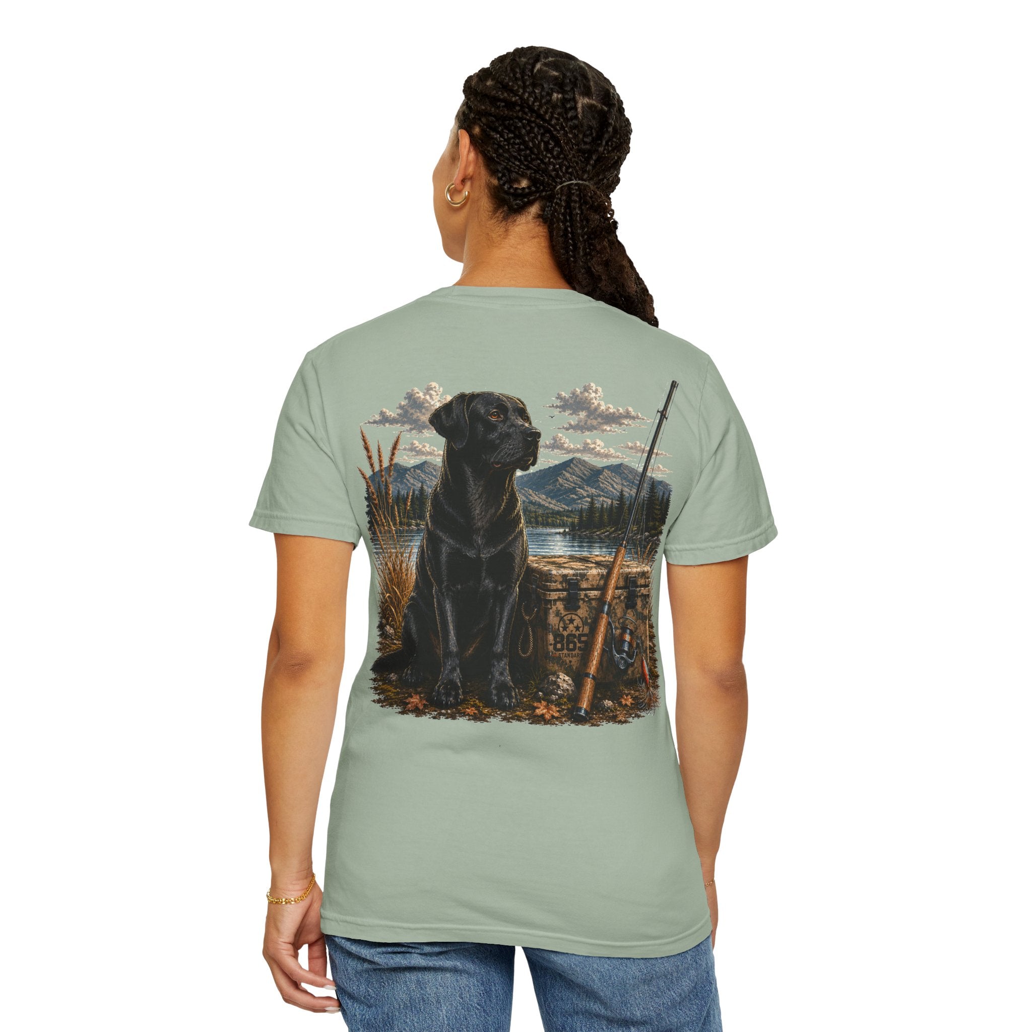 Black Lab Hunting T-Shirt — Retriever Dog & Rifle Outdoors Graphic