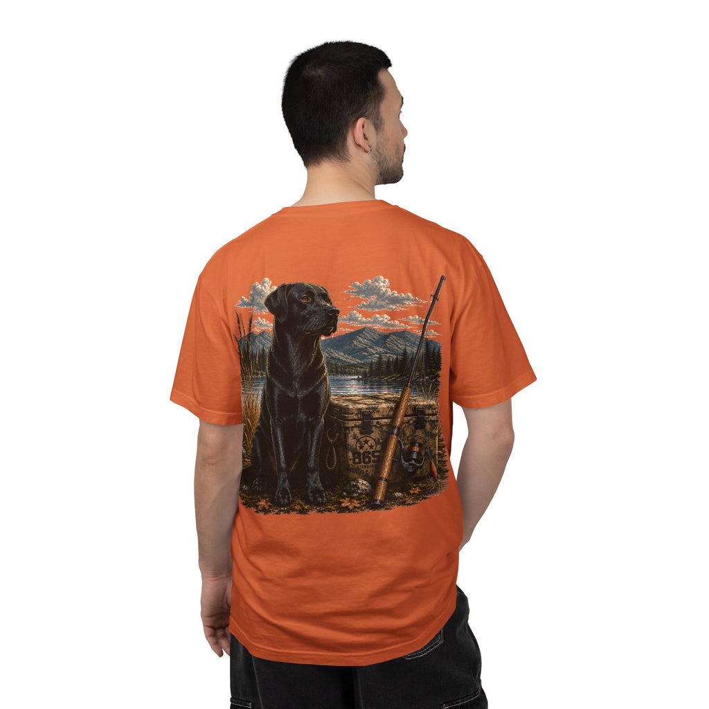 Black Lab Hunting T-Shirt — Retriever Dog & Rifle Outdoors Graphic