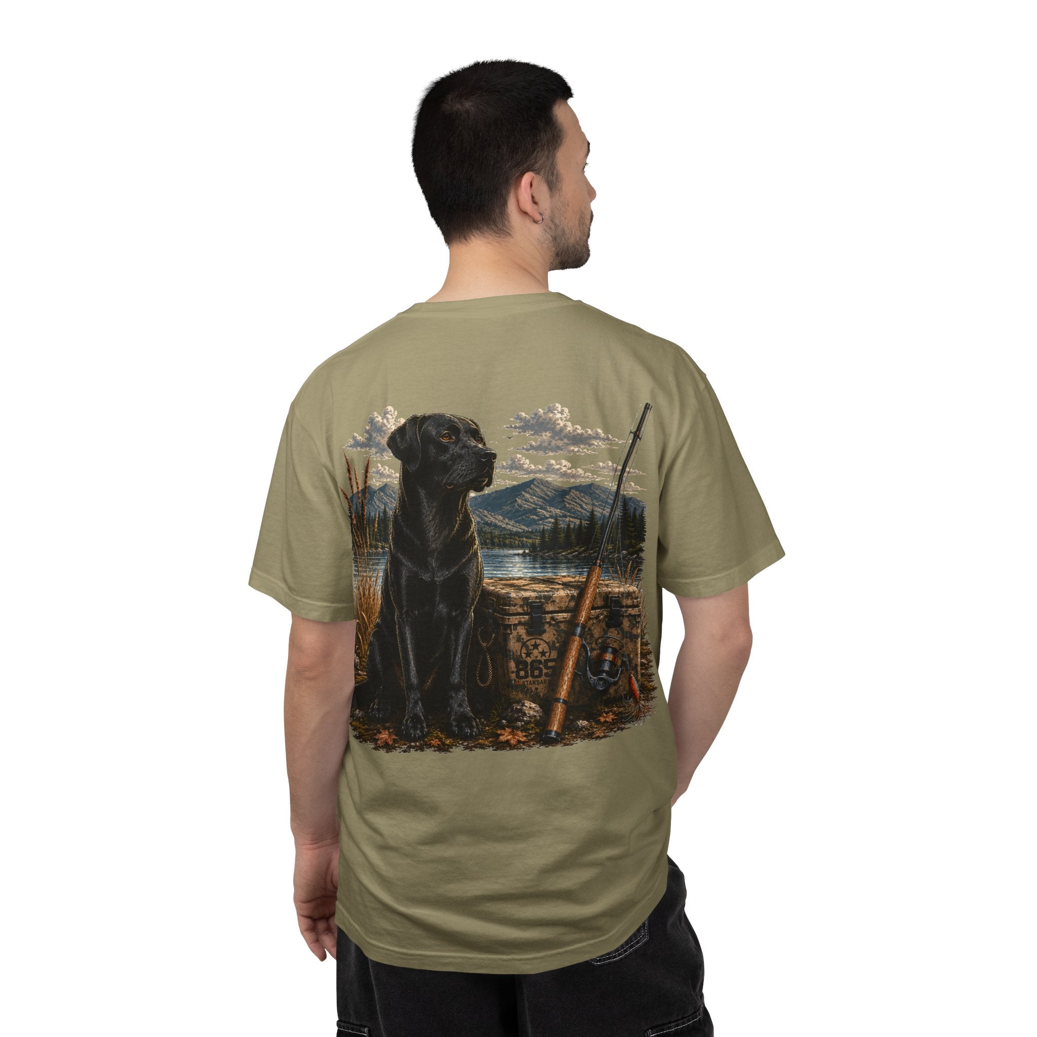 Black Lab Hunting T-Shirt — Retriever Dog & Rifle Outdoors Graphic