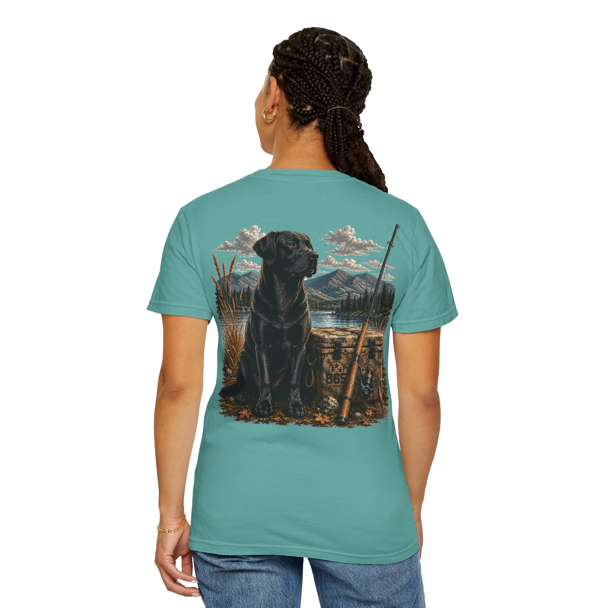 Black Lab Hunting T-Shirt — Retriever Dog & Rifle Outdoors Graphic