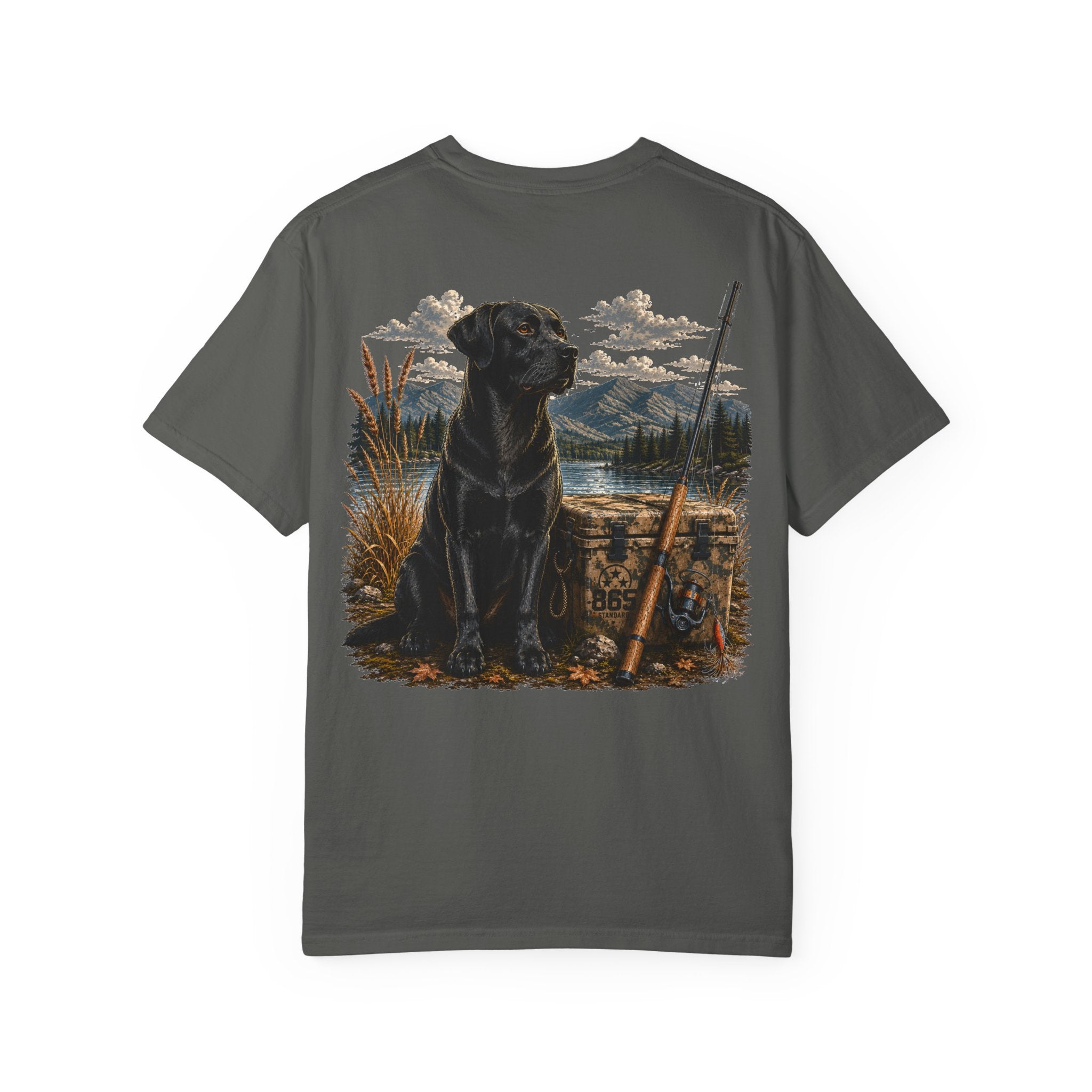 Black Lab Hunting T-Shirt — Retriever Dog & Rifle Outdoors Graphic