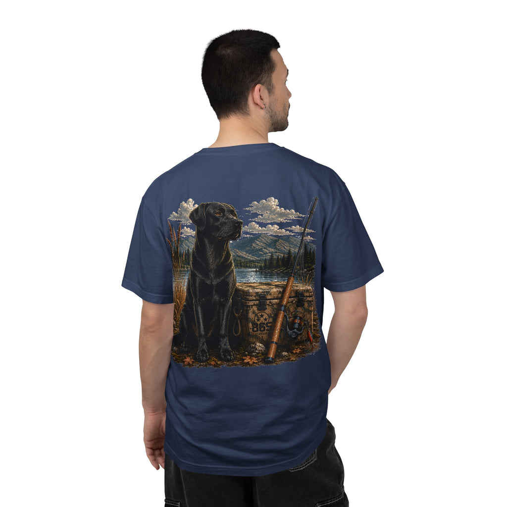 Black Lab Hunting T-Shirt — Retriever Dog & Rifle Outdoors Graphic