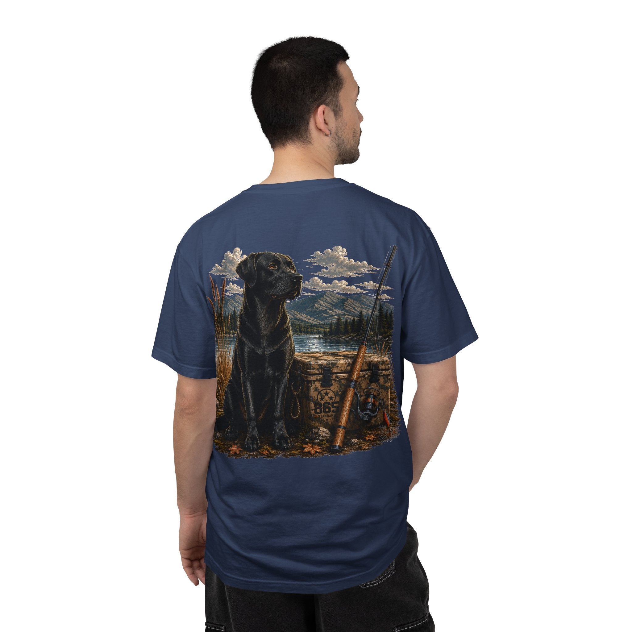 Black Lab Hunting T-Shirt — Retriever Dog & Rifle Outdoors Graphic