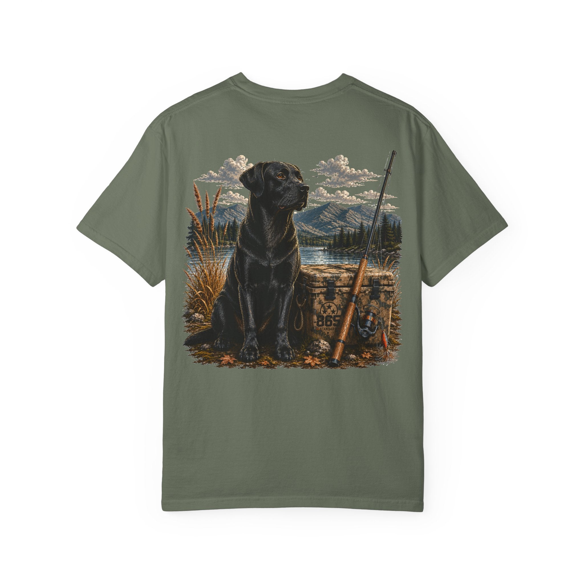 Black Lab Hunting T-Shirt — Retriever Dog & Rifle Outdoors Graphic