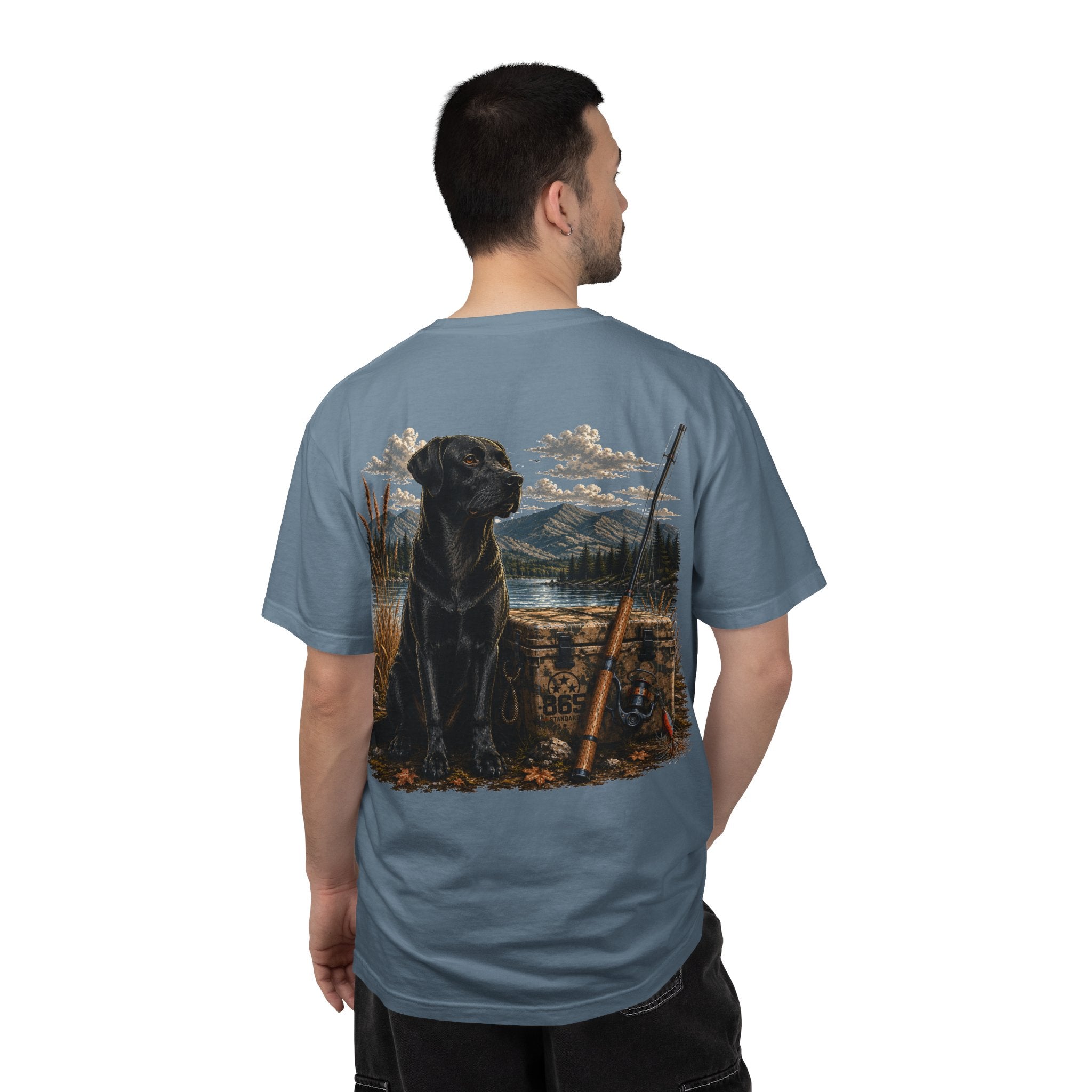Black Lab Hunting T-Shirt — Retriever Dog & Rifle Outdoors Graphic