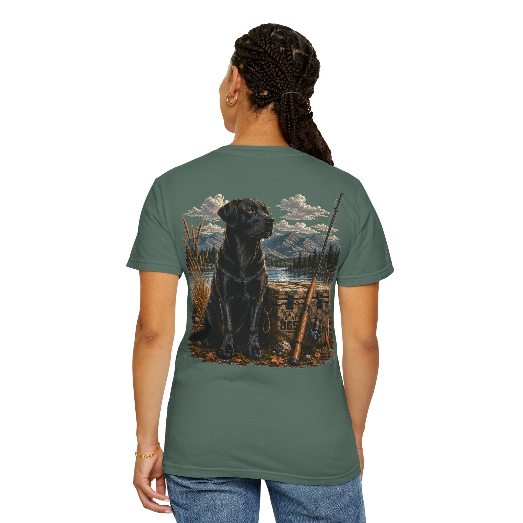 Black Lab Hunting T-Shirt — Retriever Dog & Rifle Outdoors Graphic