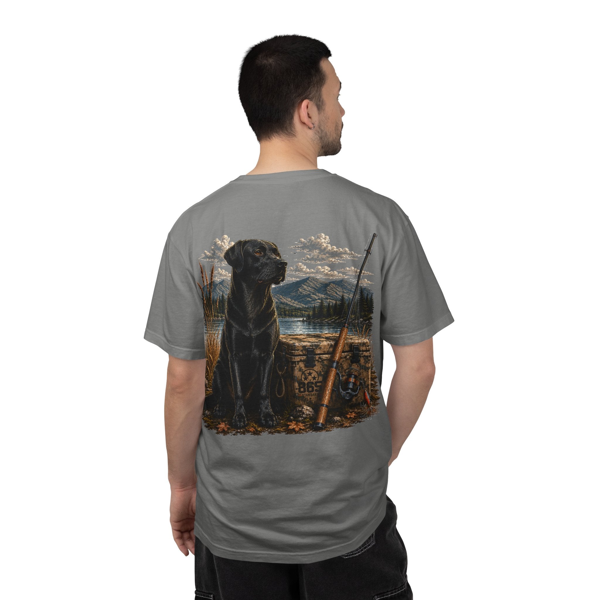 Black Lab Hunting T-Shirt — Retriever Dog & Rifle Outdoors Graphic