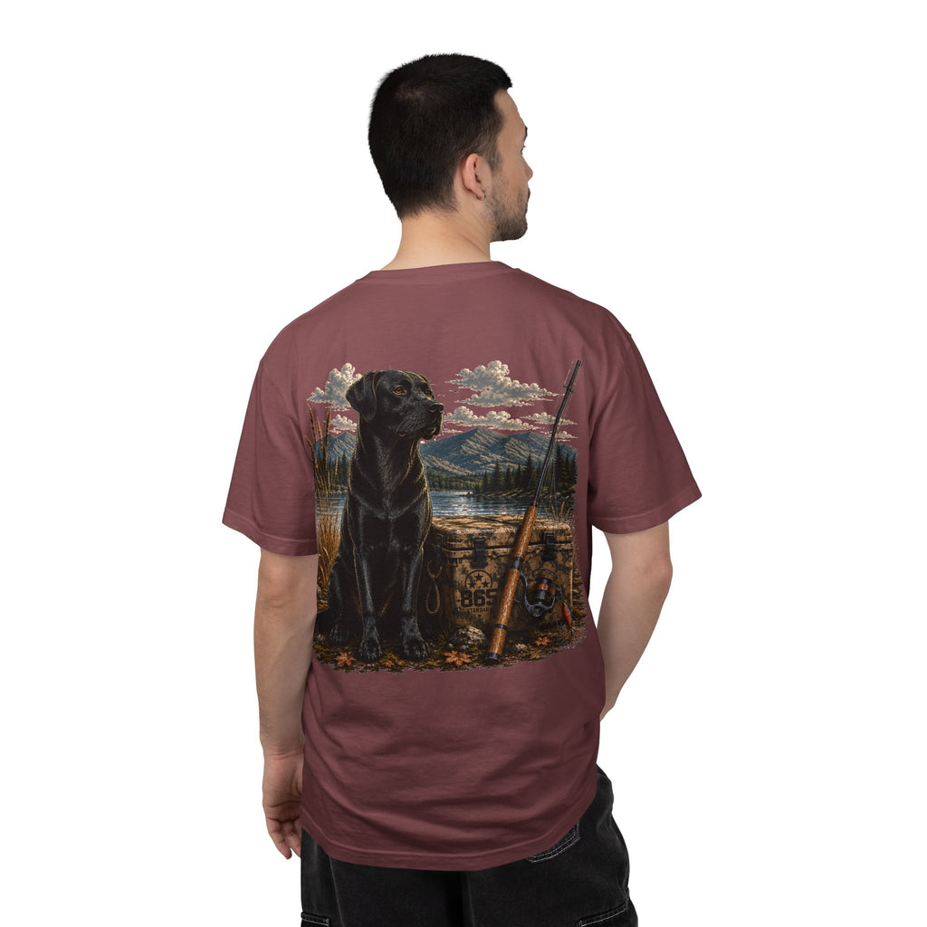 Black Lab Hunting T-Shirt — Retriever Dog & Rifle Outdoors Graphic