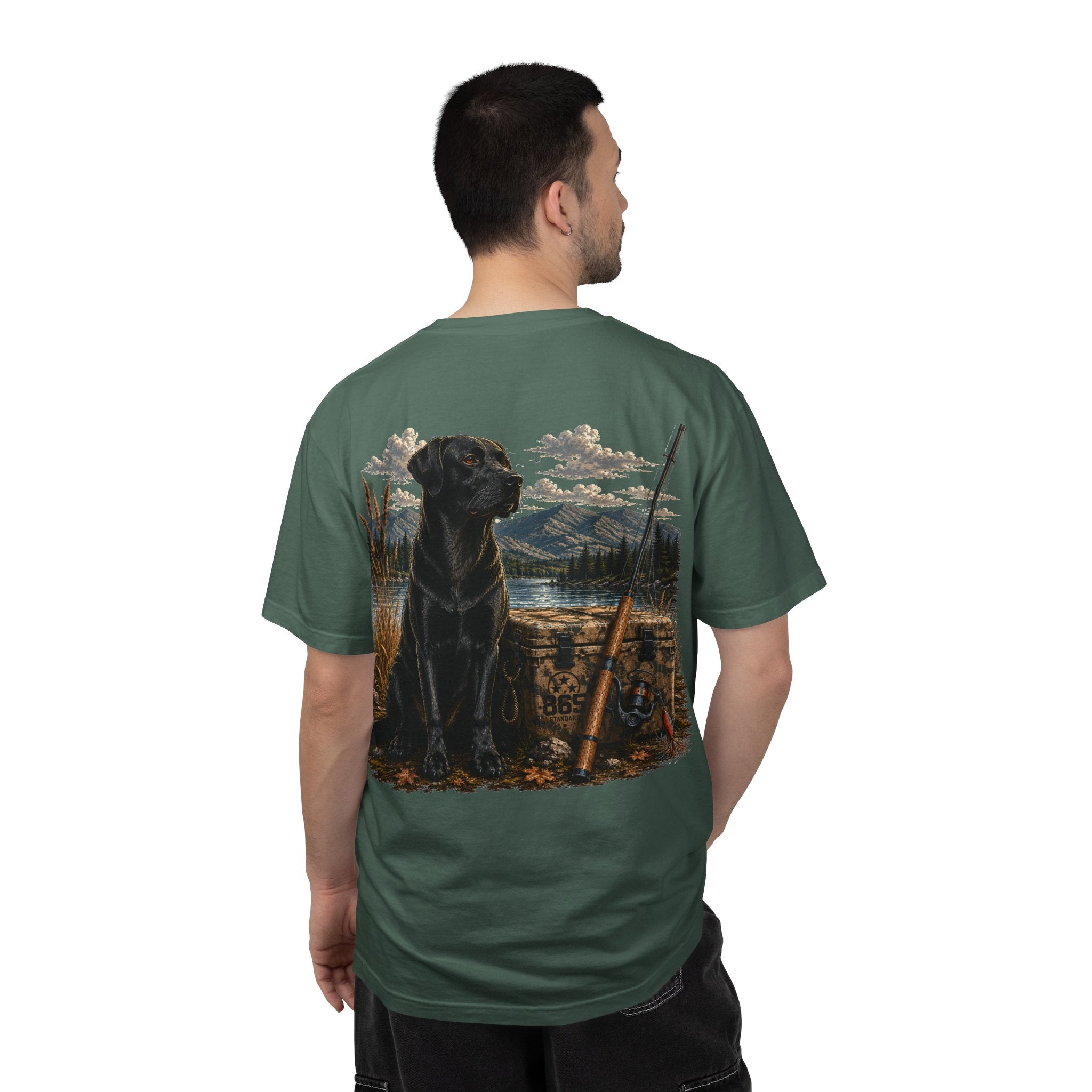 Black Lab Hunting T-Shirt — Retriever Dog & Rifle Outdoors Graphic